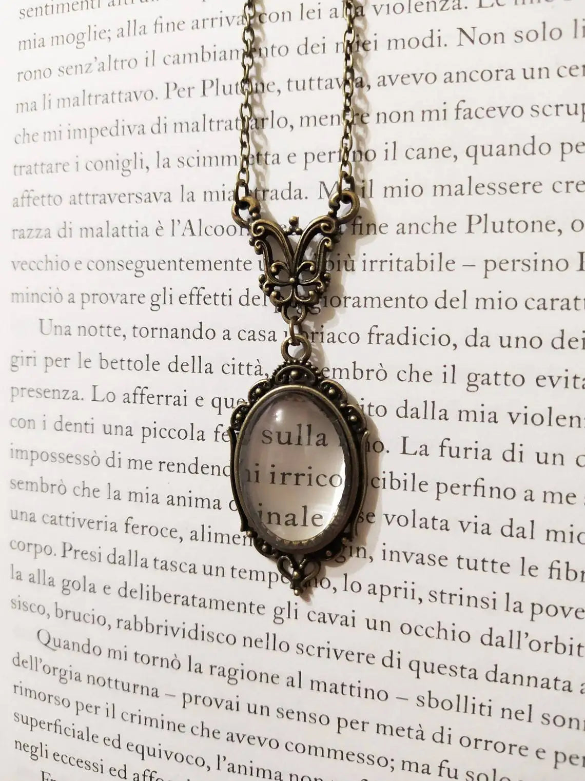 Vintage Ornate Mirror Pendant Necklace for Gothic Dark Academia Styling