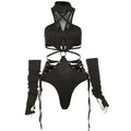 Harness Cutout Mock Neck Bodysuit with Arm Sleeves Alternative Fashion Style