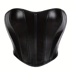 Strapless Faux Leather Corset Top with Structured Paneling and Sculpted Fit