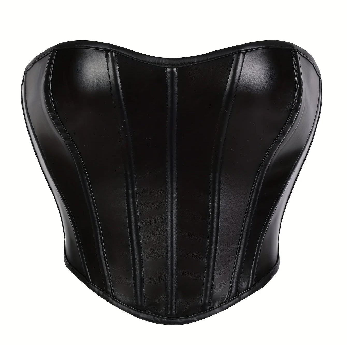 Strapless Faux Leather Corset Top with Structured Paneling and Sculpted Fit