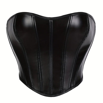 Strapless Faux Leather Corset Top with Structured Paneling and Sculpted Fit