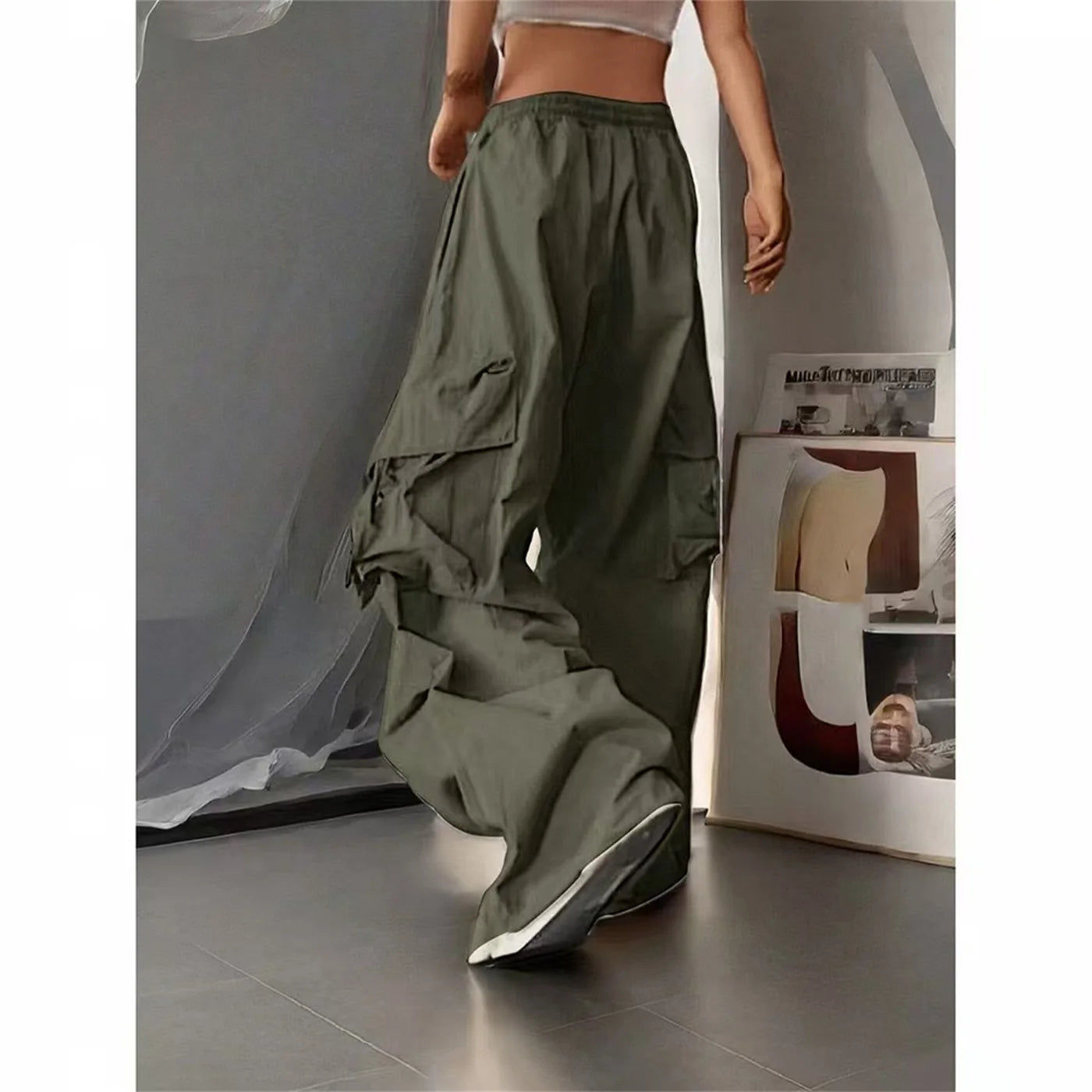 High Waist Relaxed Cargo Jogger Pants with Utility Pocket Streetwear Casual Loose Fit