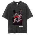 Anime Goth Graphic Washed Oversized Streetwear Tee with Manga-Inspired Artwork