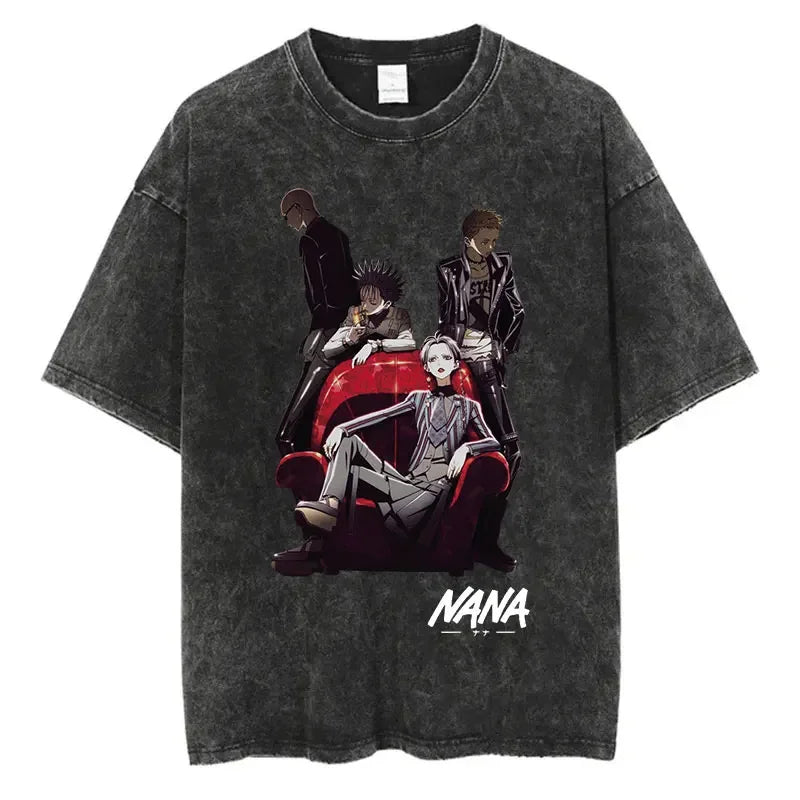 Anime Goth Graphic Washed Oversized Streetwear Tee with Manga-Inspired Artwork