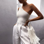 One-Shoulder Crop Top with Slim Fit Stretch Minimalist Streetwear Summer Style