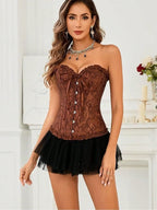 Vintage-Inspired Floral Overbust Corset with Structured Boning and Lace-Up Front