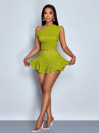 Off Shoulder Crop Top and Ruffle Skort Party Co-Ord Set