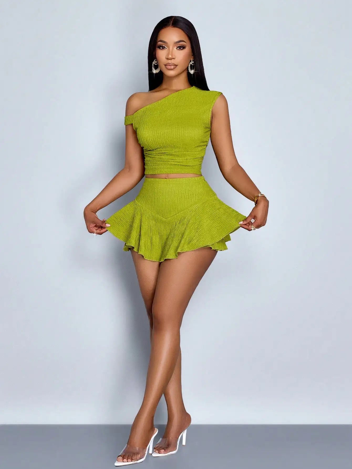 Off Shoulder Crop Top and Ruffle Skort Party Co-Ord Set