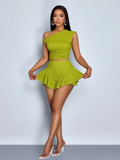 Off Shoulder Crop Top and Ruffle Skort Party Co-Ord Set