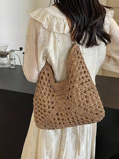 Handwoven Straw Tote Shoulder Bag with Open Relaxed Silhouette