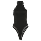 Halter Neck Mesh Panel Bodycon Bodysuit for Alternative Gothic Styling