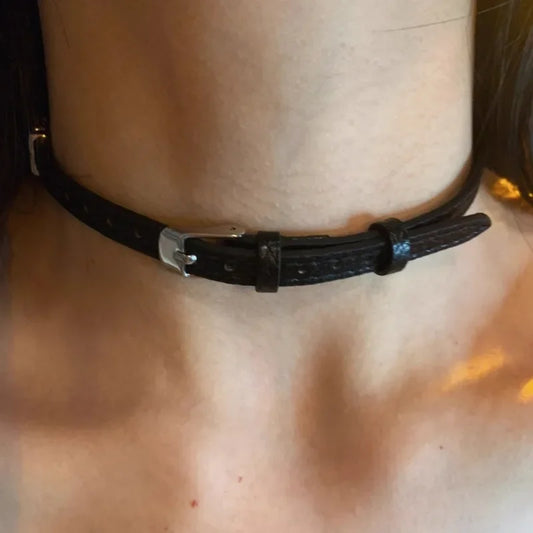 Minimal Belt Buckle Choker Necklace for Punk Gothic and Alternative Streetwear Fashion Styling