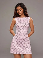 Back Tie A-Line Mini Dress with Open Back and Polka Dot Detail