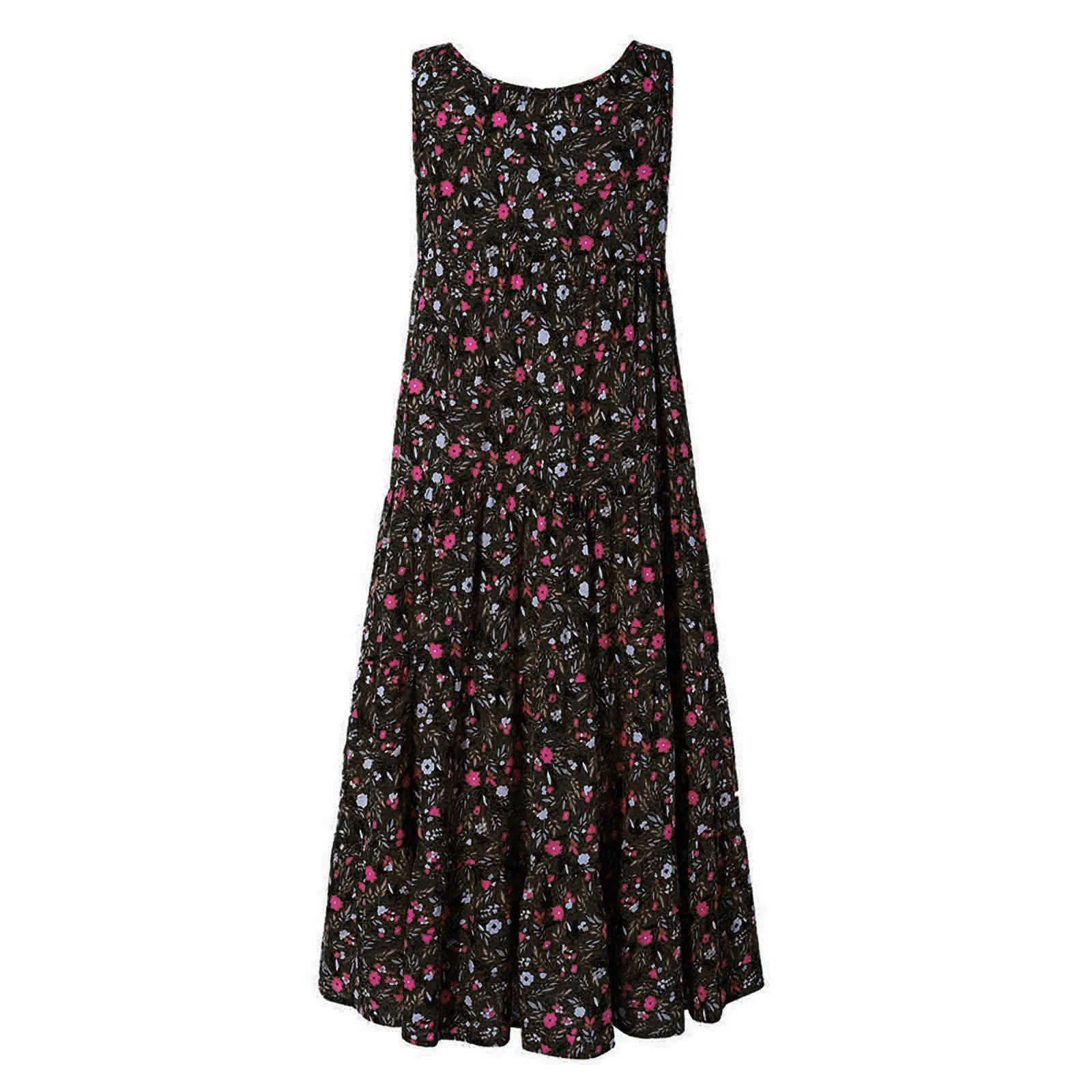 Sleeveless Floral Maxi Tank Dress with Relaxed Vintage-Inspired Silhouette