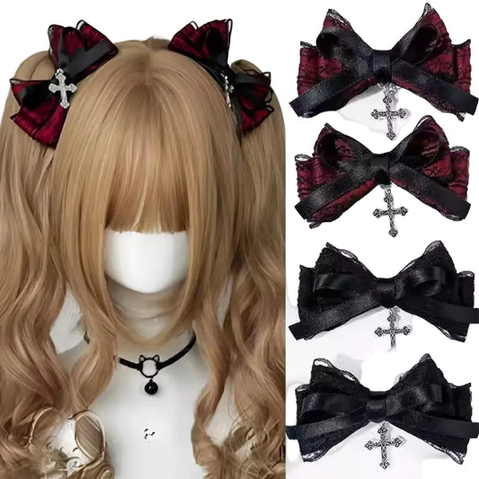 Gothic Plaid Bow Hair Clip Dark Romantic Alternative Statement Accessory