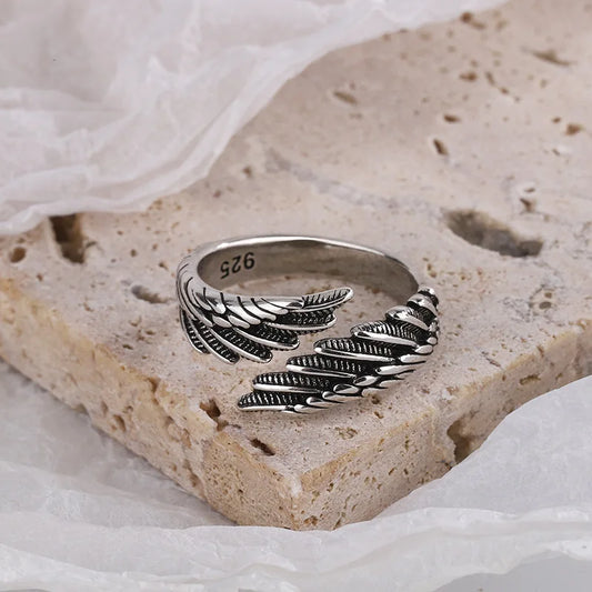 Vintage Angel Wing Wrap Ring with Elegant Dark Feminine Statement Design