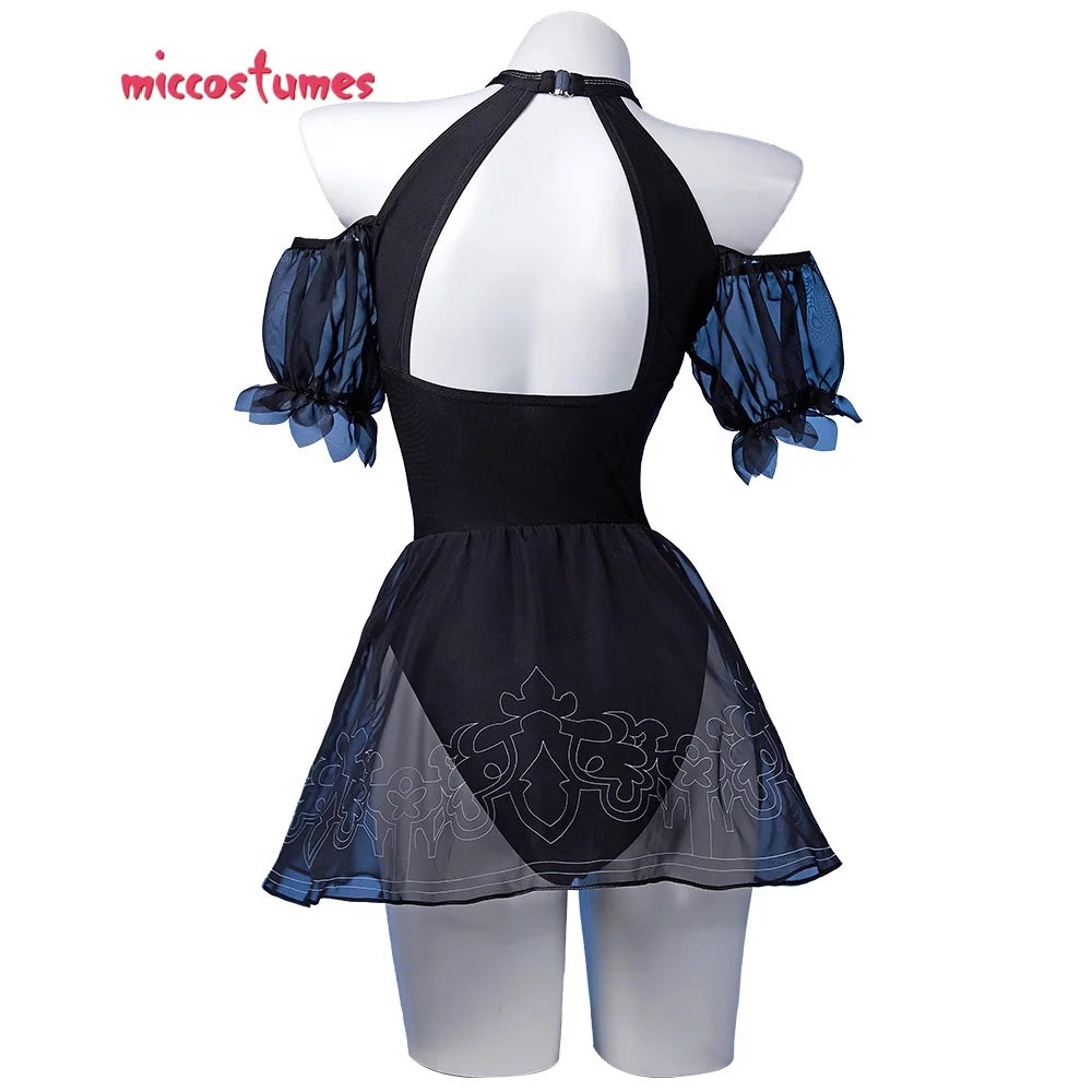 Women's Halter Backless One-Piece Swimsuit with Sheer Puff Sleeves and Mesh Overlay