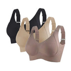 3-Piece Wireless Push-Up Bra Set with Ribbed Texture, V-Neck Design and Adjustable Straps