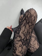 Floral Lace Pattern Sheer Mesh Pantyhose Lightweight Alternative Fashion Tights
