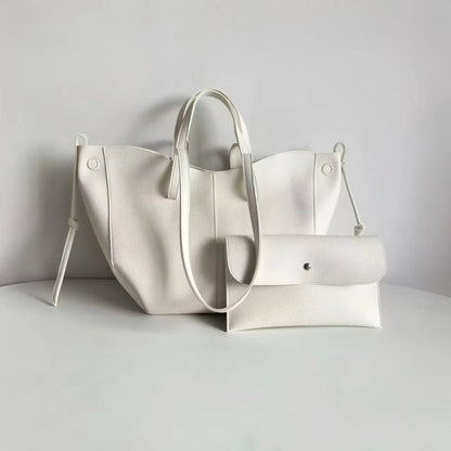 Minimal Faux Leather Tote Bag Set with Crossbody Companion Bag