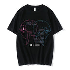 Cyber Anime Face Sketch Oversized Goth Streetwear Graphic T-Shirt