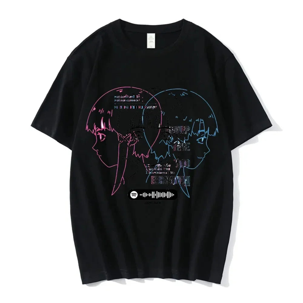 Cyber Anime Face Sketch Oversized Goth Streetwear Graphic T-Shirt