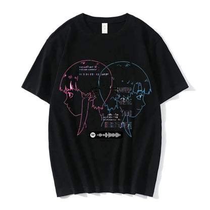 Cyber Anime Face Sketch Oversized Goth Streetwear Graphic T-Shirt