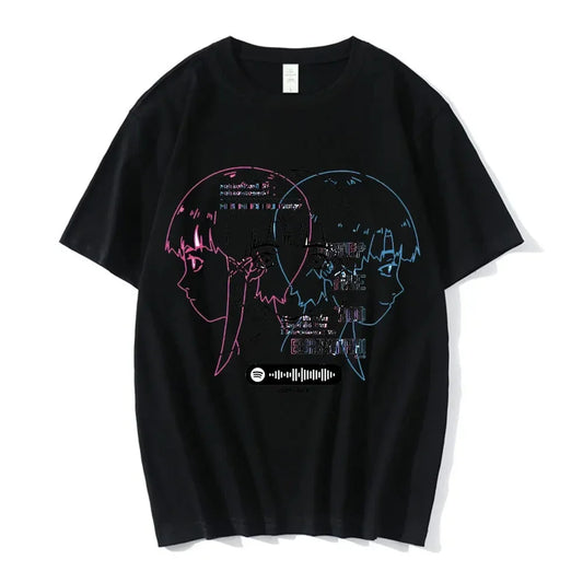 Cyber Anime Face Sketch Oversized Goth Streetwear Graphic T-Shirt