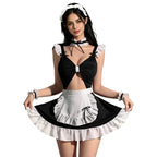 Playful Black and White Ruffled Maid Cosplay Costume with Apron and Matching Accessories