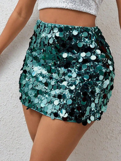 Stretch Sequin Bodycon Mini Skirt with High Shine Party Silhouette