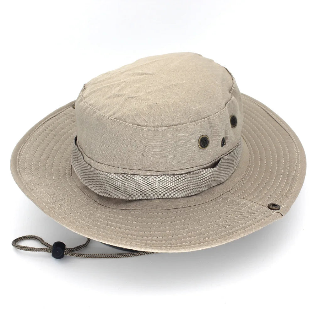 Unisex Outdoor Boonie Bucket Hat with Adjustable Chin Cord for Hiking Fishing and Travel