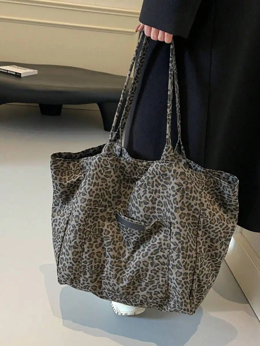 Oversized Canvas Tote Bag with Animal Inspired Pattern Lightweight Everyday Carry