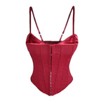 Rich Crimson Red Overbust Corset Top with Slender Straps and Front Hook Closure