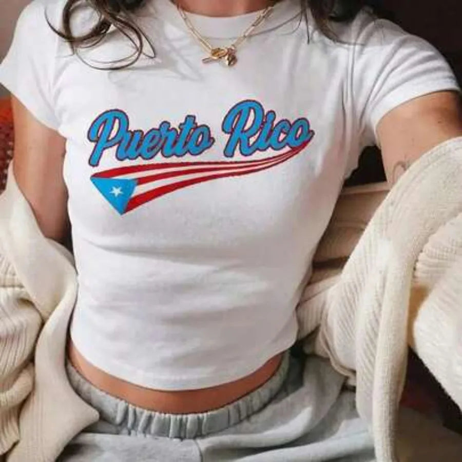 Retro Destination Graphic Baby Tee with Fitted Crop Streetwear Silhouette