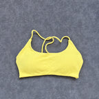 Olive Green Strappy Open-Back Sports Bra with Scoop Neckline