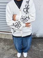 Men's Oversized Button Front Cardigan with Relaxed Drop Shoulder Knit Design