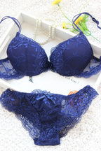 Rich Royal Blue Floral Lace Push-Up Bra and Scalloped Panty Set