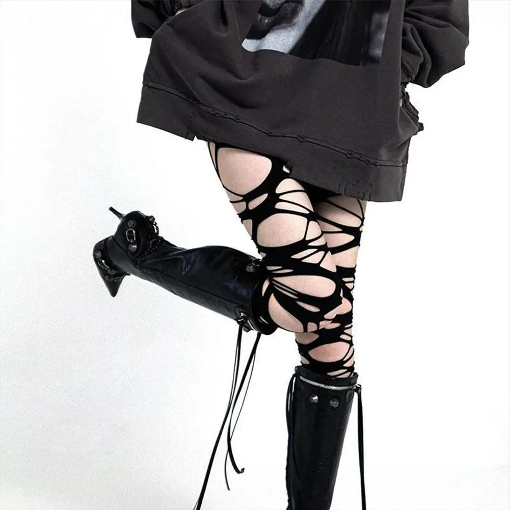 Ripped High Waist Fishnet Tights Punk Y2K Alternative Fashion Hosiery
