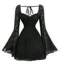 Bell Sleeve Lace Gothic Mini Dress with Dark Romantic Aesthetic