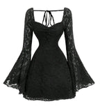 Bell Sleeve Lace Gothic Mini Dress with Dark Romantic Aesthetic