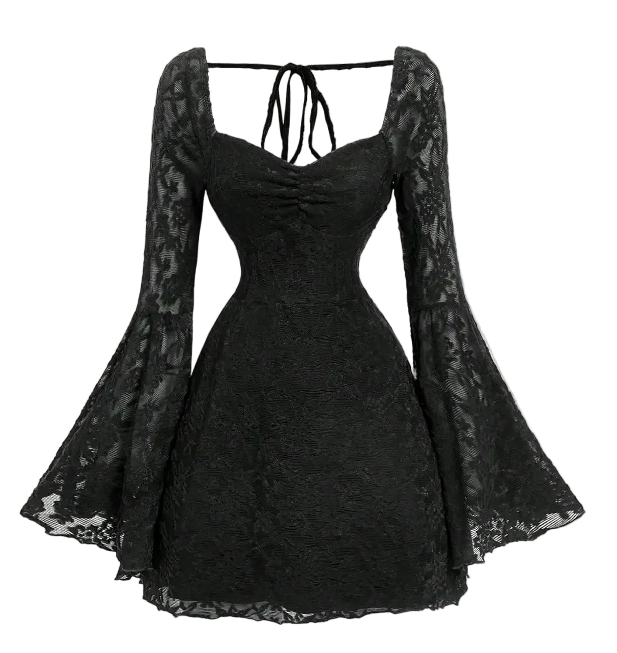 Bell Sleeve Lace Gothic Mini Dress with Dark Romantic Aesthetic