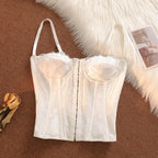 Floral Lace Camisole Corset with Front Hook Closure and Delicate Straps