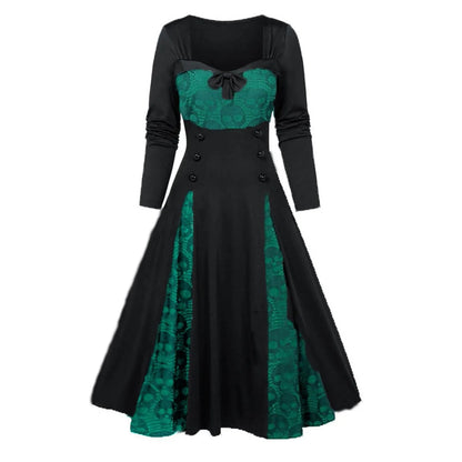 Dark Romantic Gothic Skater Dress with Lace Panel Details