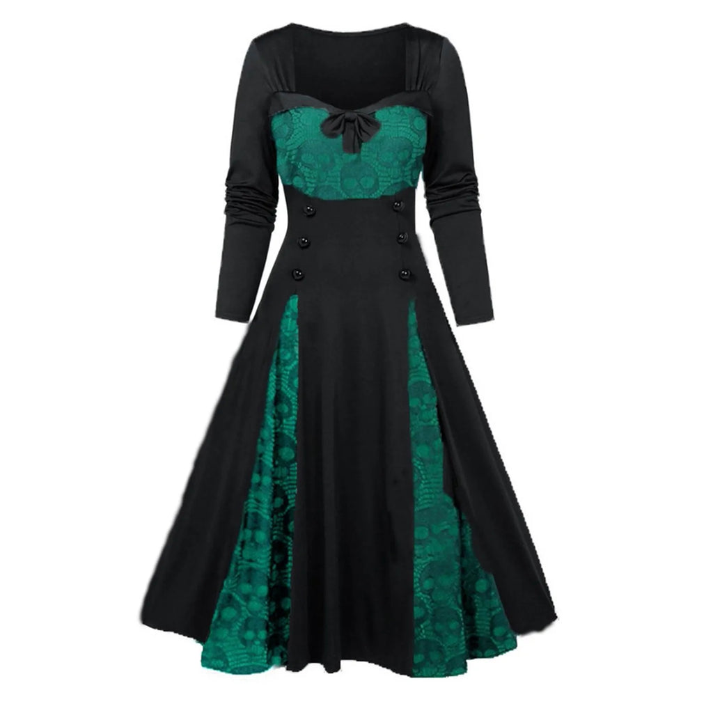Dark Romance Panelled Maxi Dress with Sweetheart Neckline and Button Accents