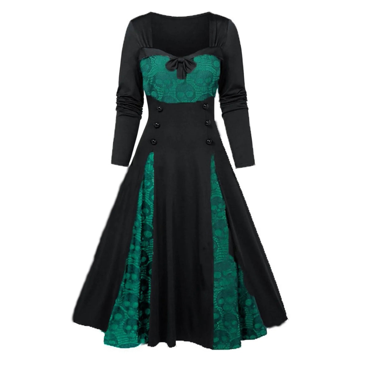 Dark Romance Panelled Maxi Dress with Sweetheart Neckline and Button Accents