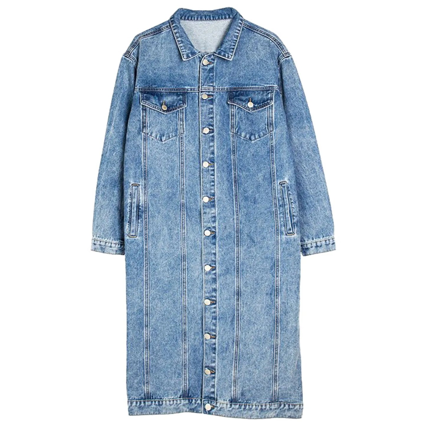 Longline Vintage Inspired Denim Coat with Streetwear Layering Silhouette