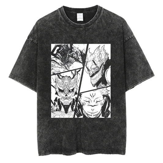 Dark Manga Panel Oversized Vintage Washed Streetwear Graphic T-Shirt