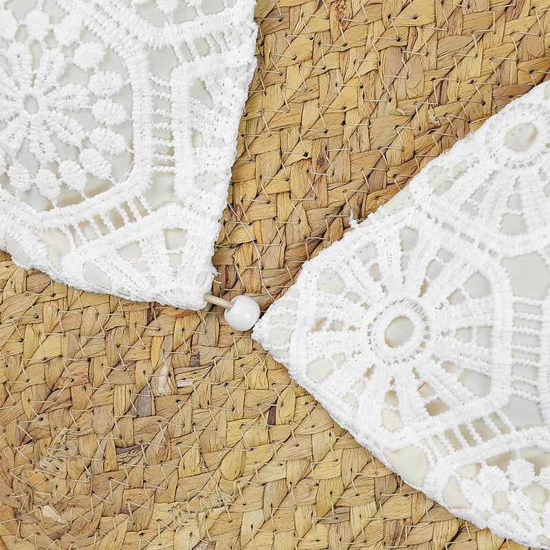 Cream Crochet Three-Piece Swimwear Set with Halter Bikini and Sheer Maxi Skirt