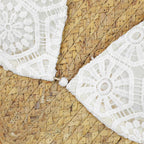 Cream Crochet Three-Piece Swimwear Set with Halter Bikini and Sheer Maxi Skirt