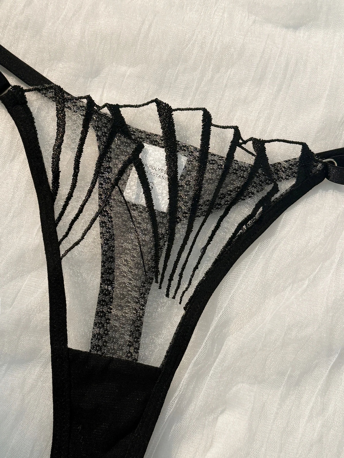 Architectural Black Linear Embroidery and Nude Mesh Underwire Set